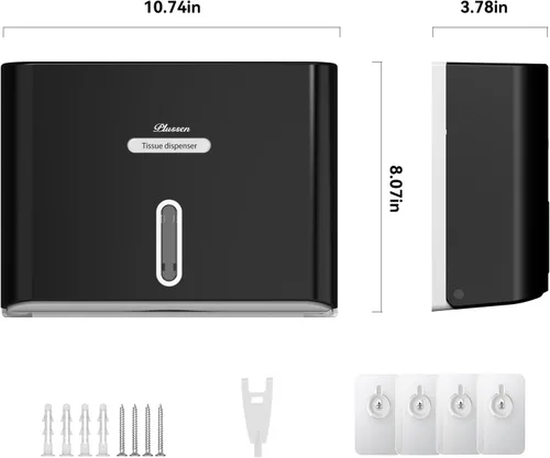 Miniatura 8 de Dispensador de toallas de papel para montaje en pared, adhesivo sin perforación, multipliegue, triple pliegue C, dispensador comercial de toallas