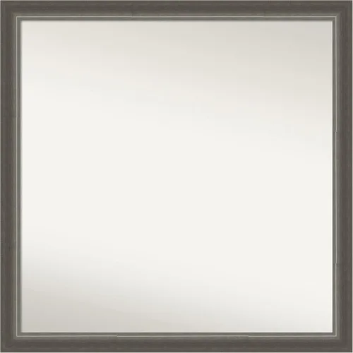 Miniatura 232 de Amanti Art Espejo de baño plateado para sobre fregadero, 25 x 25 pulgadas, espejo de tocador cuadrado estrecho de níquel cepillado, marco de madera