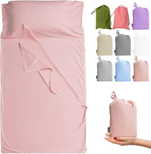 Miniatura 10 de Forro de saco de dormir 100% algodón con cremallera, sábana de viaje para adultos, para hoteles, camping, excursionistas, colchón, caravana, sofá