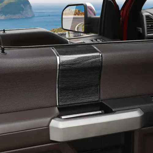Miniatura 6 de Hoolcar Cubierta de ABS para manija de puerta interior, accesorios para Ford F150 2015-2020, grano de madera negro