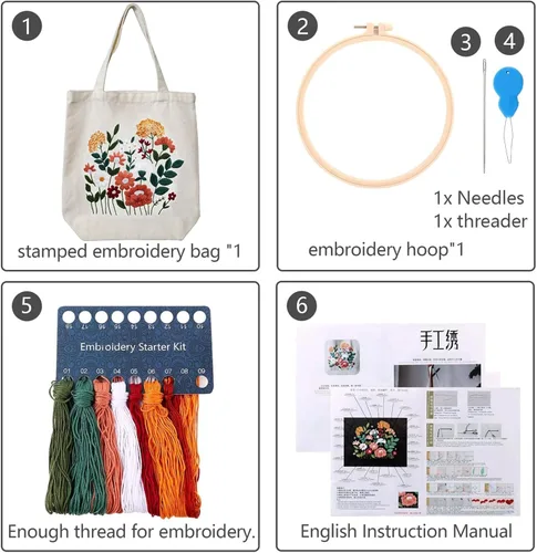 Miniatura 4 de Kit de bordado MAMUNU de lona con patrón para principiantes, kits de arte y manualidades DIY para adultos, incluye bolsa de bordado