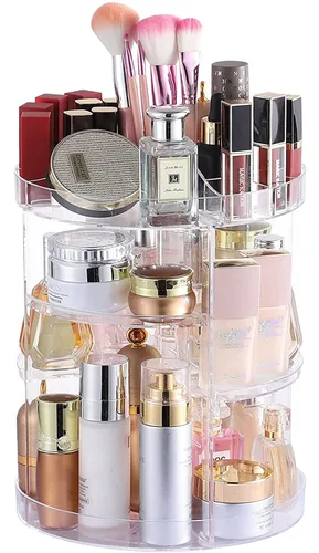 Cq acrylic Organizador de maquillaje giratorio, organizador giratorio ajustable para el cuidado de la piel para tocador, encimera, organizadores de