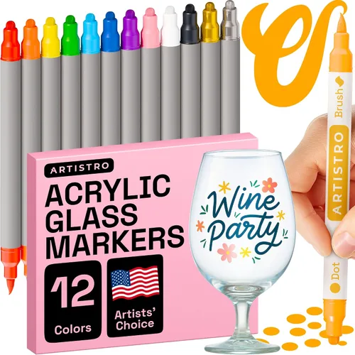 ARTISTRO 12 marcadores de pintura acrílica de roca - Kit de pintura de roca para artes y manualidades - Bolígrafos de pintura acrílica de doble punta