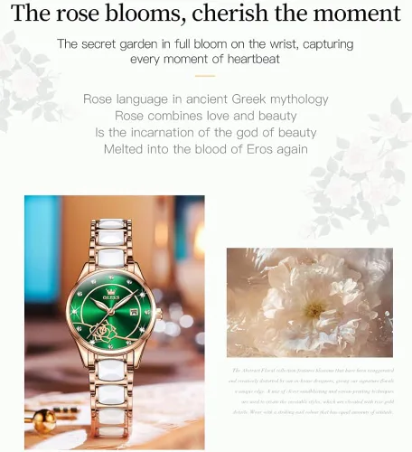 Miniatura 6 de OLEVS Reloj de pulsera para mujer oro rosa elegante de cerámica para mujer de cuarzo acero inoxidable impermeable luminoso