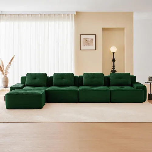 Miniatura 105 de Sofás modulares sin hueso de 152.8 pulgadas para sala de estar, sofá modular con diván en forma de L, cómodo asiento profundo tapizado de tela