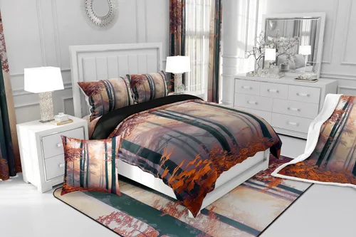 Miniatura 8 de Erosebridal Juego de ropa de cama con inserto de edredón de árbol brumoso para temporada de otoño, juego de edredón místico con niebla y naturaleza