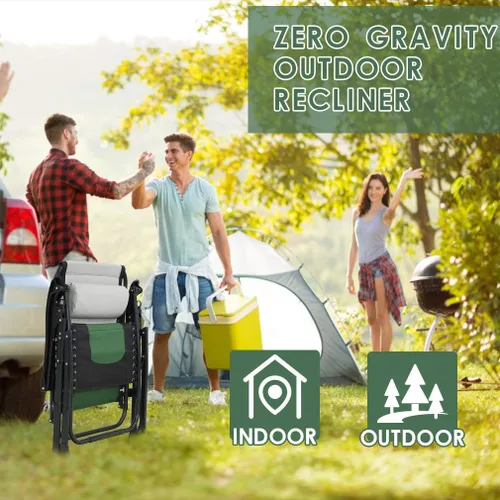 Miniatura 4 de Silla acolchada de gravedad cero de gran tamaño, sillón reclinable para patio al aire libre con portavasos ajustable para patio, piscina, cubierta