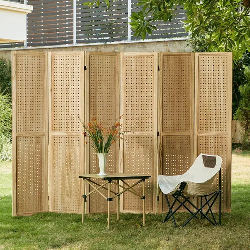 Miniatura 7 de Exhibidor de tablero perforado, organizador de pared portátil independiente de 5.6 pies, divisor de habitación de madera, pantallas de privacidad