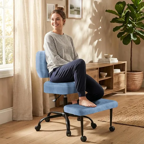 Miniatura 11 de Silla de oficina Criss Cross, silla para TDAH con reposapiés ajustable, silla de meditación giratoria de 360°, diseño flexible para el hogar, silla