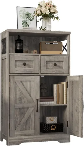 Miniatura 5 de Befrases - Gabinete de almacenamiento de casa rural con cajones y estante, aparador independiente para cocina, sala de estar, oficina en casa, gris