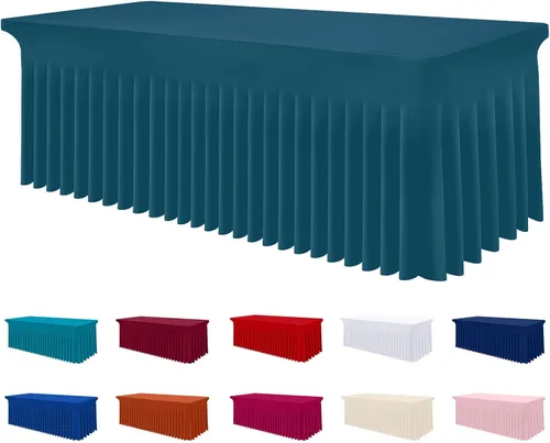 Miniatura 10 de Smiry Mantel de Spandex, Mantel Elástico Ajustable Extensible para Mesas Rectangulares de 6 Pies, Falda Cubierta de Mesa Impermeable y Lavable