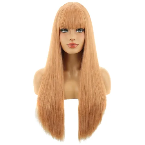 Miniatura 15 de BERON Pelucas negras de cabello largo liso con flequillo, para mujer, a la moda, resistente al calor, sintético, aspecto natural, para fiesta