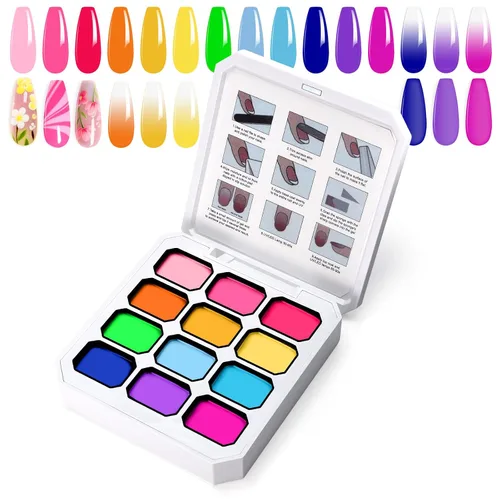 Miniatura 14 de Gel de Pintura con Degradado, 12 Colores Brillantes de Esmalte de Uñas en Gel Ombré para Uñas con Pigmento Pat Aura, Manicura Francesa DIY, Arte
