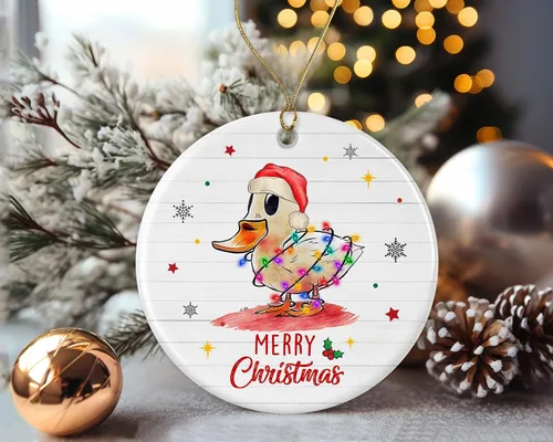 Miniatura 2 de Merry Christmas Duck Ornament, 2023 Christmas Ornament, Duck Christmas Light Ornament, Kids Christmas Ornament, Animal Christmas Ornament Printed on