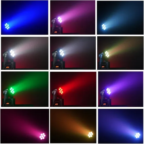 Miniatura 5 de MINGJIE Luces de DJ con cabeza móvil, 12 colores 7x10W LED foco de escenario de lavado con DMX y sonido activo, inclinación de 540° de inclinación