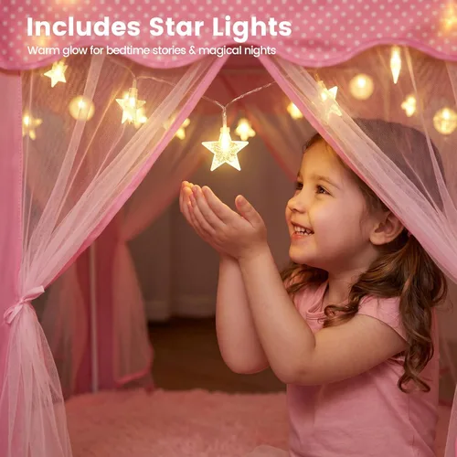 Miniatura 4 de Tienda de campaña de princesa para niñas en interior: con alfombra, luces de estrella, tienda de campaña rosa para niños, juguetes para niñas