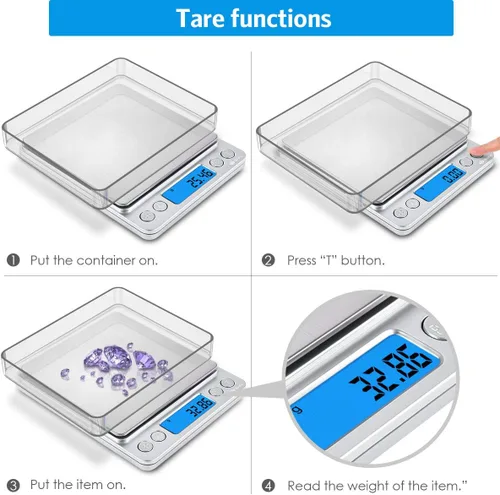 Miniatura 3 de AMIR - Báscula digital de cocina, báscula de joyería de bolsillo de 17.64 oz/0.00 oz, peso de calibración de 3.53 onzas, báscula de alimentos