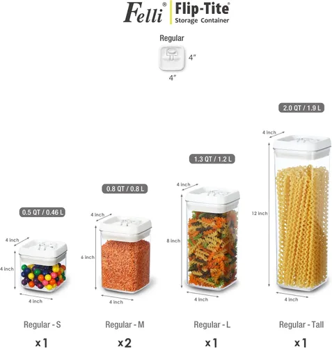 Miniatura 5 de Felli Flip Tite Contenedor de almacenamiento con tapa de 4 pulgadas con anillo hermético en la parte superior, juego de tarros de acrílico apilables