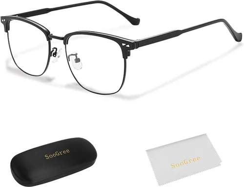Miniatura 11 de SooGree Gafas de bloqueo de luz azul para hombres y mujeres, medio marco UV400, lentes transparentes, antifatiga ocular, para juegos de computadora
