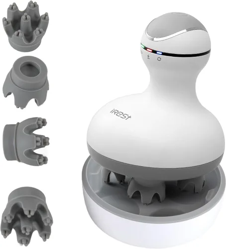 iRest Masajeador eléctrico de cuero cabelludo giratorio impermeable con 4 cabezales, 84 nodos, masajeador de cabeza portátil de mano para el