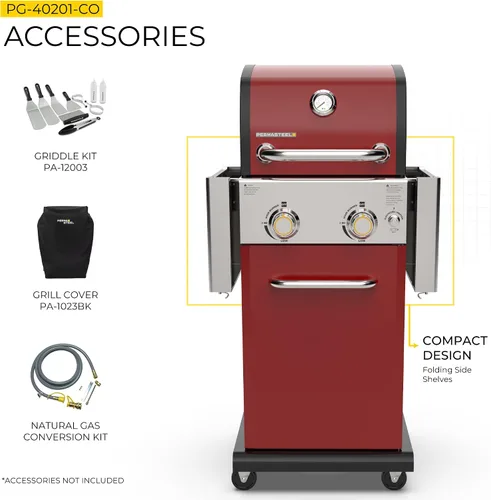 Miniatura 10 de Permasteel Parrilla de gas propano de 2 quemadores, parrilla de barbacoa con mesas laterales plegables y ganchos para herramientas, perfecta