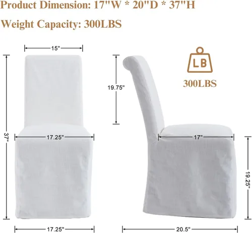 Miniatura 2 de Parsons - Juego de 2 sillas de comedor tapizadas con falda extraíble lavable, sillas de cocina con respaldo alto y patas de madera maciza, tela