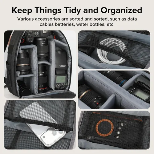Miniatura 2 de Mochila para cámara pequeña - Impermeable Profesional DSLR Cámara Bolsa Mochila de fotografía con interior personalizable, para Canon Nikon Sony