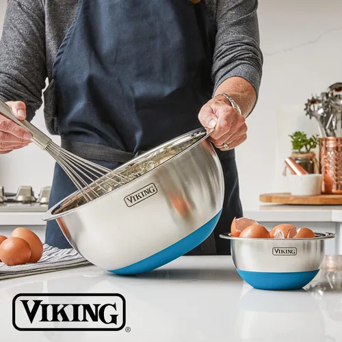 Miniatura 6 de Viking Juego de cuencos para mezclar, 10 piezas de acero inoxidable para cocina, base de silicona antideslizante, incluye tapas de ajuste apretado