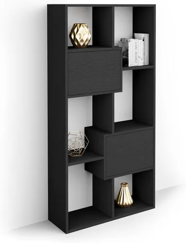 Mobili Fiver, Iacopo XS Estantería con puertas de panel (63.31 x 31.5 pulgadas), color negro Ashwood, Made in Italy