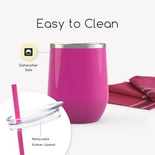 Miniatura 5 de Vaso de vino Maars Bev sin soporte de con paredes dobles aislantes al vacío de acero inoxidable de 12 onzas, Fucsia