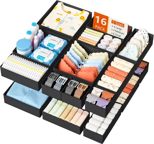 Miniatura 13 de DIMJ Organizador de cajones de ropa – Paquete de 20 contenedores organizadores de cajones de armario para almacenamiento de ropa de bebé, Blanco