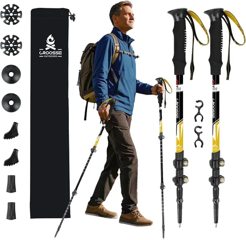 Miniatura 10 de Bastones de trekking ligeros y plegables para senderismo – Paquete de 2 bastones de senderismo ajustables, bastones de aluminio para esquí, caminata