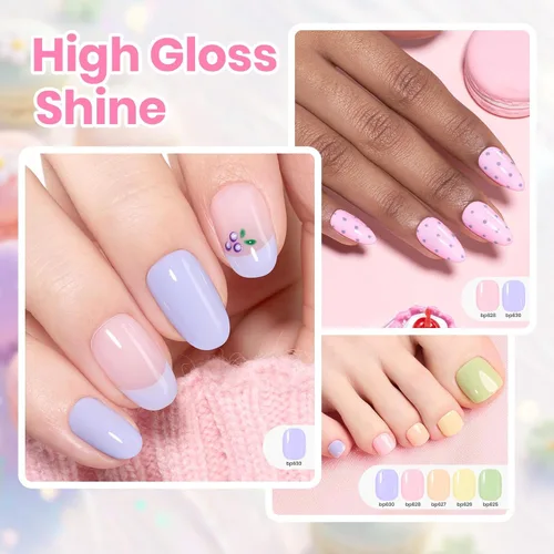 Miniatura 5 de Beetles - Juego de esmaltes de uñas pastel – Macaron Mood, juego de 6 colores de esmalte de uñas de secado rápido, arte de uñas, manicura de larga