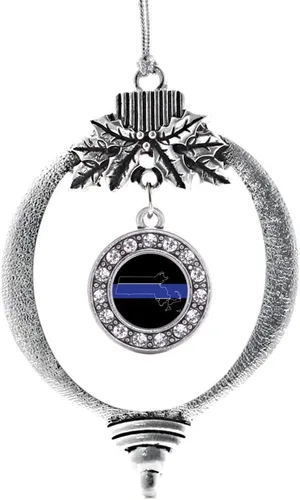 Miniatura 76 de Inspired Silver - Bonita bandera estadounidense - Adorno de Navidad plateado - Adorno de árbol de Navidad con dije circular con circonita cúbica