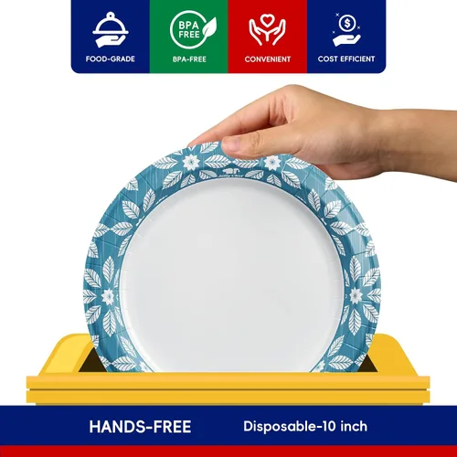 Miniatura 2 de JOLLY CHEF - Platos de papel desechables de 10 pulgadas, paquete de 140 unidades, platos de papel impresos resistentes para uso diario, a prueba