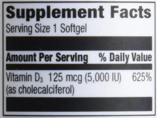 Miniatura 2 de Amazon Elements Vitamina D3, 125 mcg (5000 UI), 180 cápsulas blandas