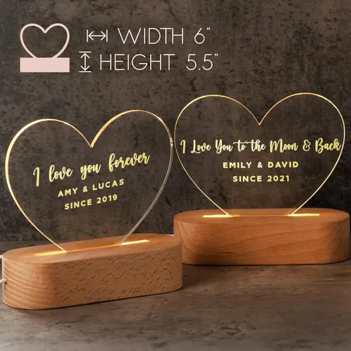 Miniatura 2 de Regalos personalizados para parejas, luz nocturna romántica, regalo de aniversario para ella, ideas de regalo para parejas en forma de corazón, 2