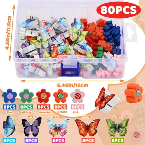 Miniatura 2 de 80 alfileres de empuje para tablero de corcho, tachuelas decorativas para el pulgar de madera, pasadores de cabeza, tachuelas de madera