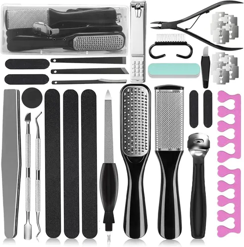 Miniatura 8 de Kit de pedicura, 36 en 1 herramientas de cuidado de pies de acero inoxidable, raspador de pies para eliminar la piel muerta para el hogar y viajes..