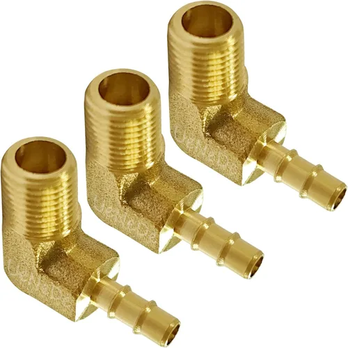 Miniatura 13 de Uenede 3 unids latón 1/2 "NPT macho a 5/8" Barb 90 grados codo rosca manguera manguera accesorios de púas para agua/aceite/gas