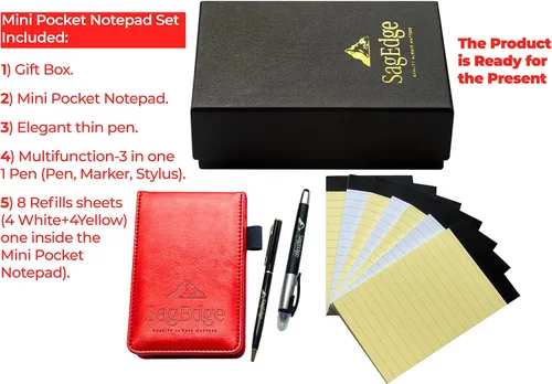 Miniatura 9 de Juego de soporte para bloc de notas de piel sintética en caja de regalo, cuaderno de bolsillo interior con 30 hojas de notas forradas, color blanco