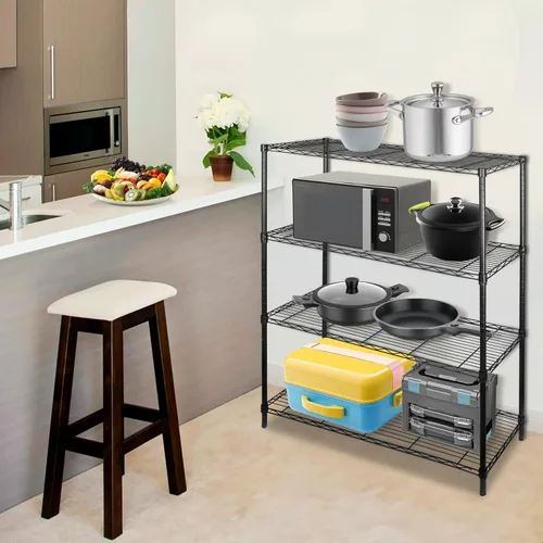 Miniatura 6 de SUPER DEAL Estantería de alambre de almacenamiento resistente de 4 estantes negros para restaurante, garaje, despensa, cocina, estante de garaje