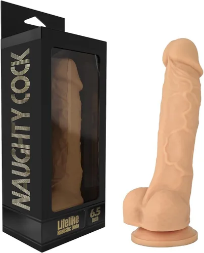 Consolador de silicona realista, con succión. Premium. 6.7 pulgadas. de Naughty., Piel, 1, 1 Carne