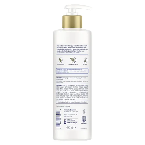 Miniatura 3 de Dove Champú de spa de hidratación para cabello seco con suero hialurónico, 13.5 onzas líquidas
