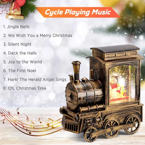 Miniatura 5 de IPOW Tren de linterna de globo de nieve de Navidad con purpurina de remolino de agua, musical e iluminado, temporizador de 6 horas, alimentado por
