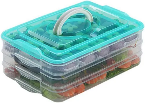 Miniatura 10 de Caja Organizadora para Refrigerador, Contenedores de Almacenamiento de Alimentos de Plástico con Tapa, 3 Capas, Libre de BPA, Organizador