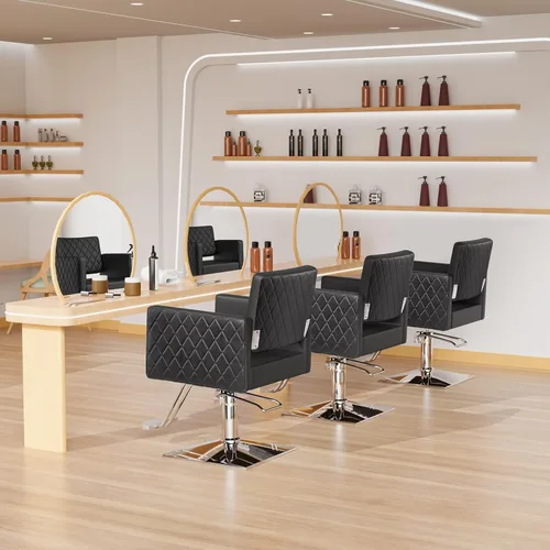 Miniatura 2 de Bonnlo Silla de salón para estilista asiento ancho, silla de peluquería hidráulica con reposapiés de aleación de aluminio, silla de peluquería negra
