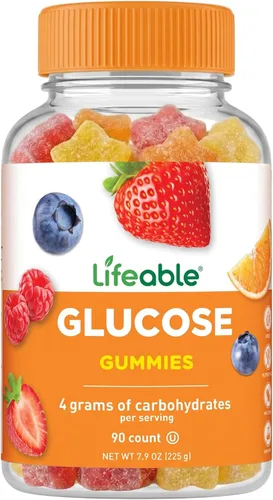 Gomitas de Glucosa Lifeable - Gomitas de Sabor Natural de Gran Gusto - Sin Gluten y Sin OMG - Masticables - para Adultos y Niños - 90 Gomitas