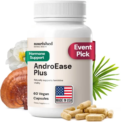 Nourished AndroEase Plus – Balance hormonal vegano para mujeres – Zinc, Reishi, té verde y palma enana americana para mujeres – para energía,