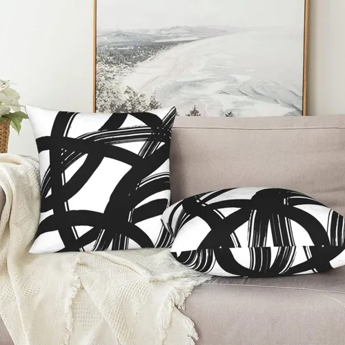 Miniatura 6 de Lcokin - Fundas de almohada decorativas con rayas rojas y negras abstractas, 16 x 16 pulgadas, juego de 2, funda cuadrada de cojín gris para sofá